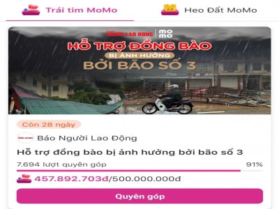 Gần 500 triệu đồng ủng hộ đồng bào miền Bắc qua MoMo