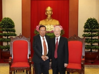 Tổng Bí thư, Chủ tịch nước Nguyễn Phú Trọng tiếp Tổng Bí thư, Chủ tịch nước Lào